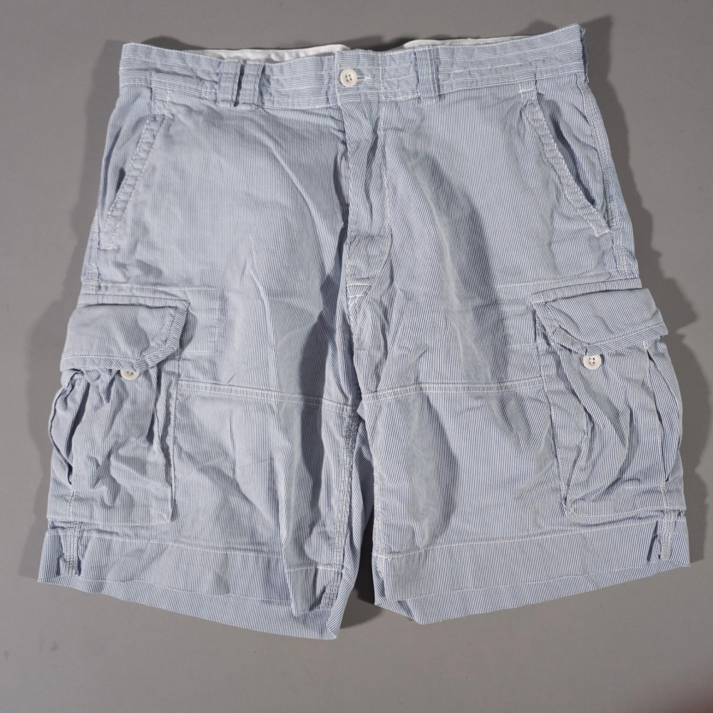 Polo Ralph Lauren Cargo Shorts Mens 36 Blue Seersucker Striped Cotton Chino